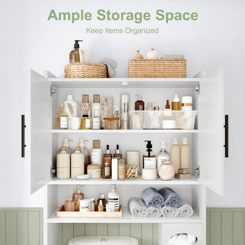 34" Over the Toilet Storage Cabinet with Arched Doors, White N493
