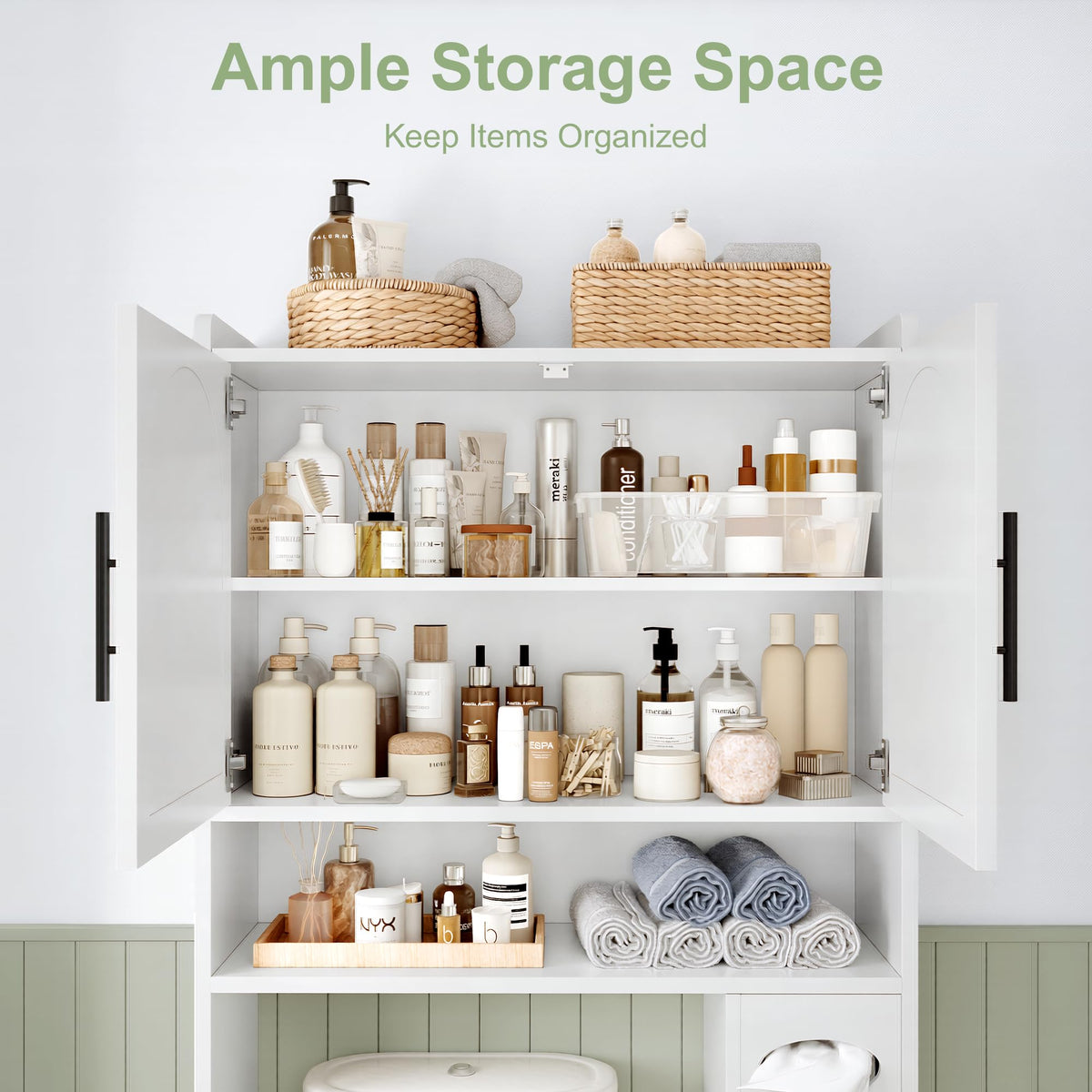 34" Over the Toilet Storage Cabinet with Arched Doors, White N493