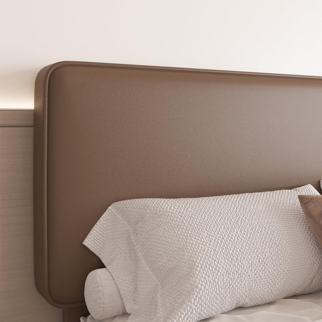 Brown Leather Full Size Platform Bed Frame W299