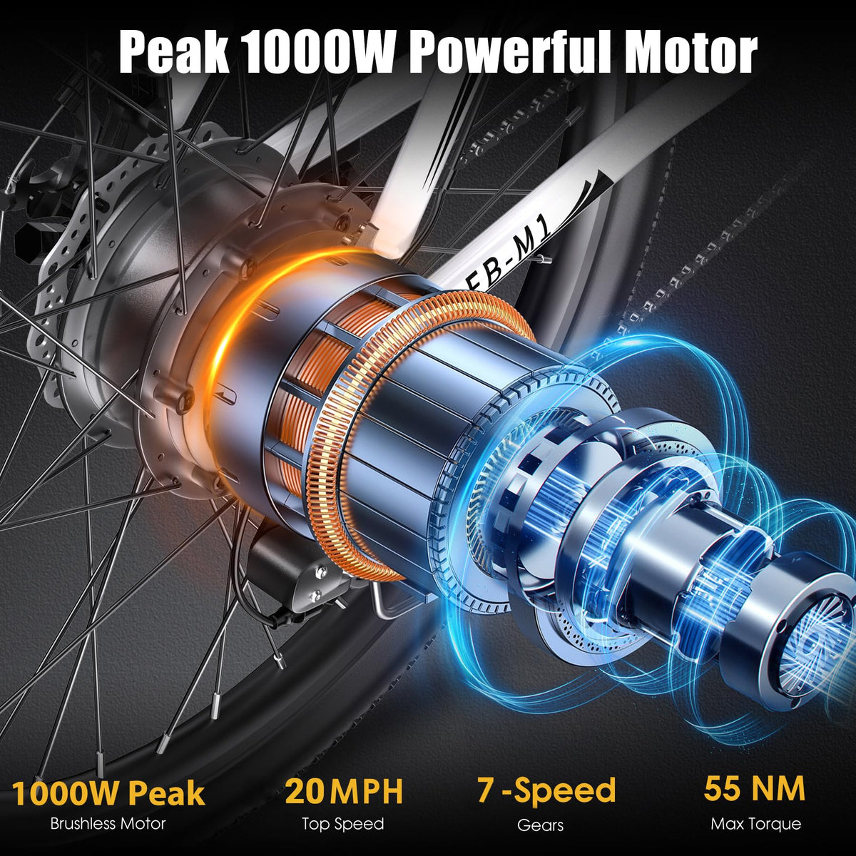 1000W 50Miles 26" Electric Mountain Bike with 48V Removable Battery X4369