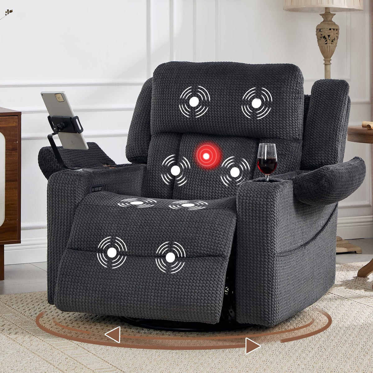 Oversized Power Recliner Chair with Massage and Heat, Grey S128