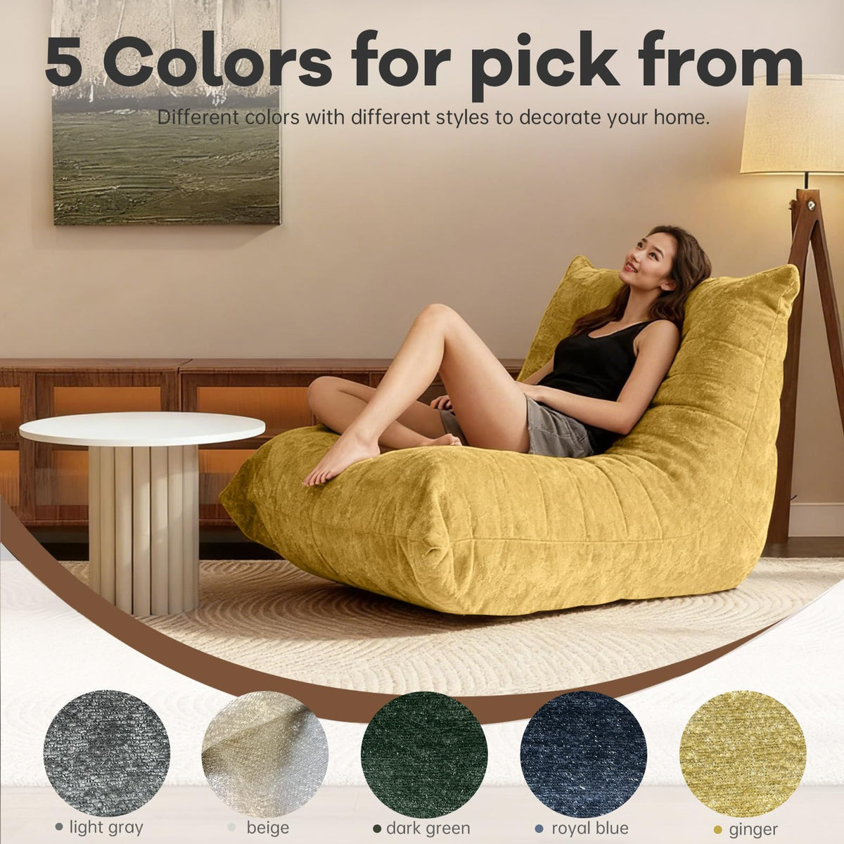 Yellow Corduroy Memory Foam Bean Bag Chair F59527