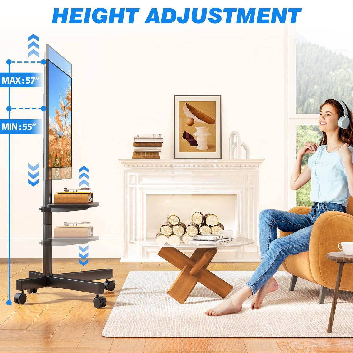 Mobile TV Stand for 23-65 Inch Flat Curved TVs Black V758612