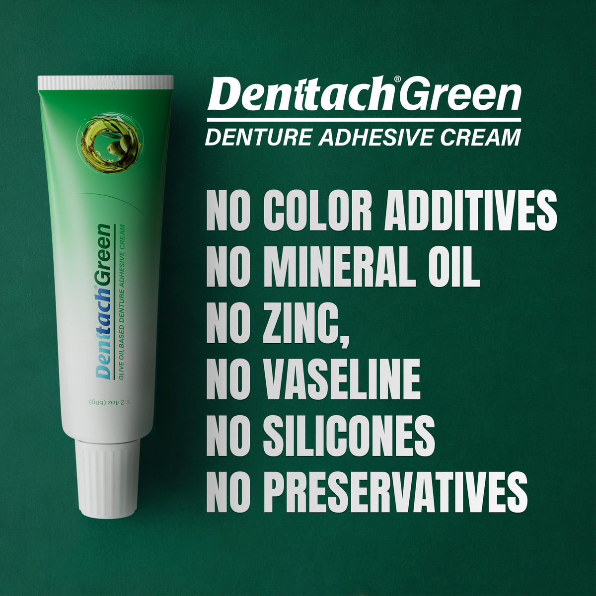 Green Petroleum Free Olive Oil Based Denture Adhesive 2.4 Ounce S2359