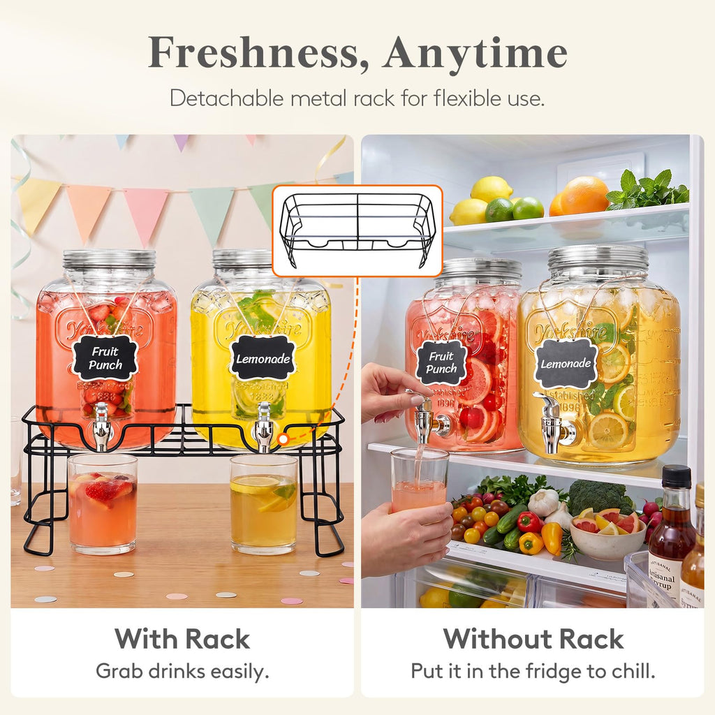 1.6 Gallon Glass Drink Dispenser with Stand & Fruit Infuser 2 Pcs Y476