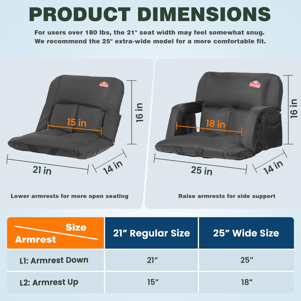 4.7" Thick Cushion 6 Reclining Positions Stadium Seat with Back Support N729322