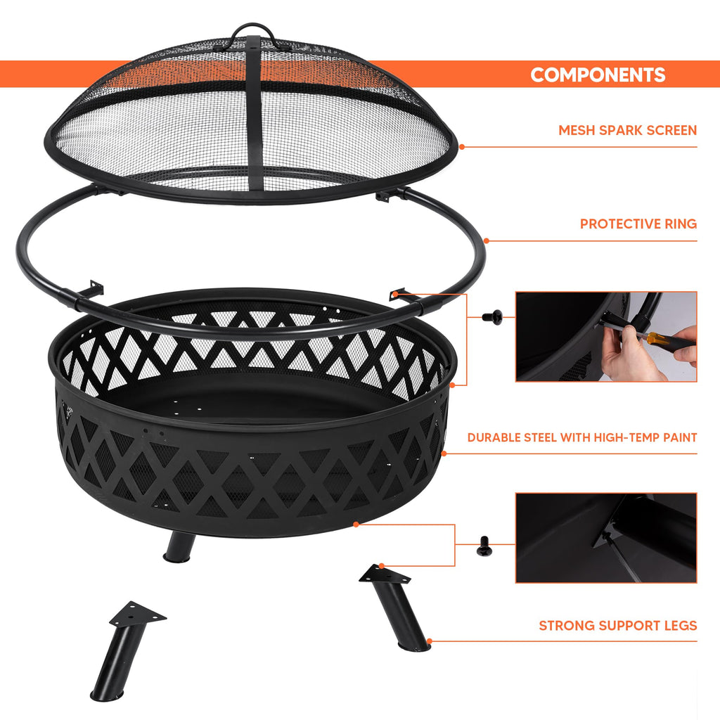 42” Wood Burning Patio Fire Pit with Spark Screen J24822