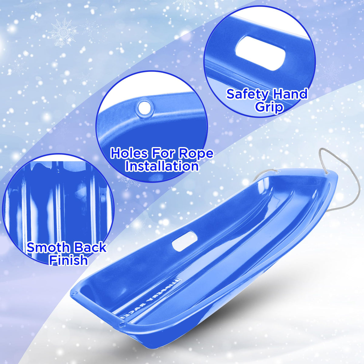 Kids Plastic Snow Sled with Pull Rope and Handles C4874