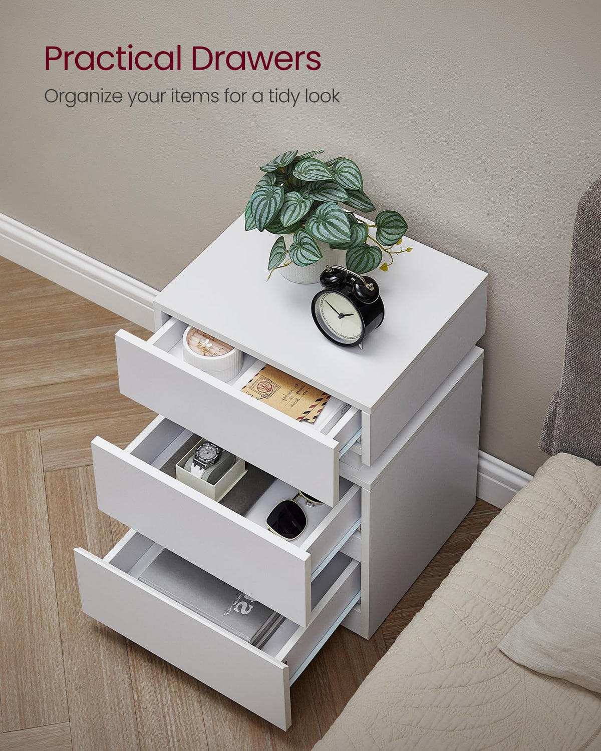 LED Nightstand with Charging Station, 3 Drawers N889624