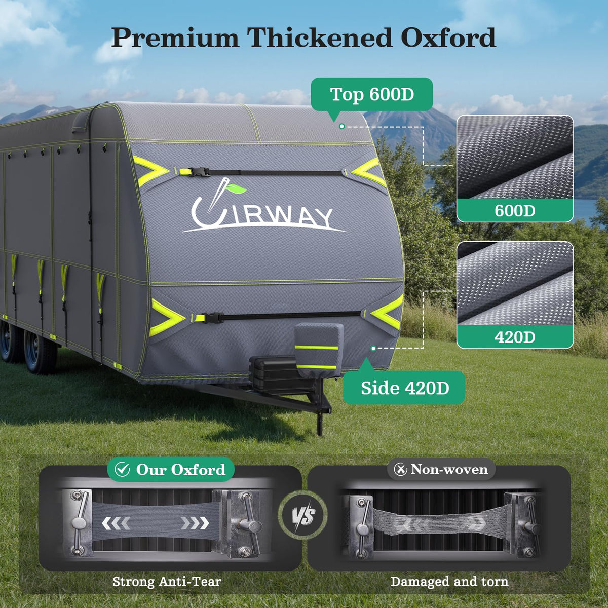 600D Oxford Waterproof Rip-Stop RV Cover 24-27ft with 4 Tire Covers Q865519