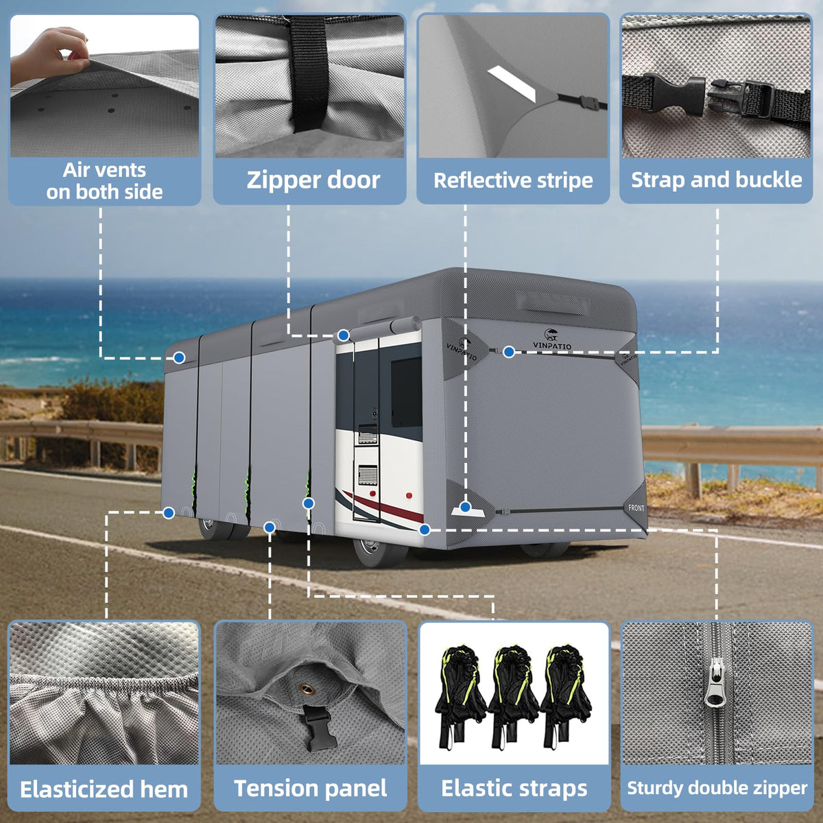 Class A RV Cover 7 Layers 34'-37' Windproof Waterproof J21330