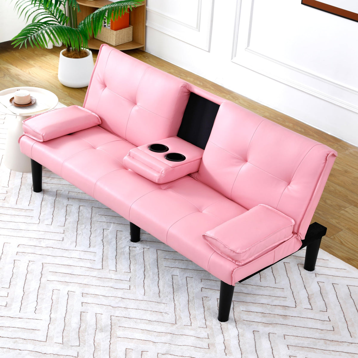 Pink 3 in 1 Convertible Sleeper Sofa Bed with Cup Holder D258182