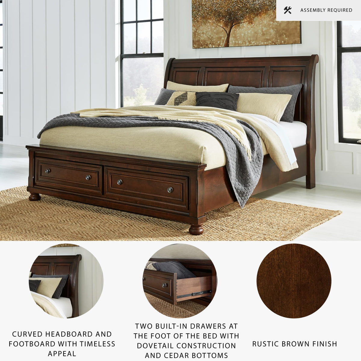 Cal King Sleigh Bed Frame with Storage C384
