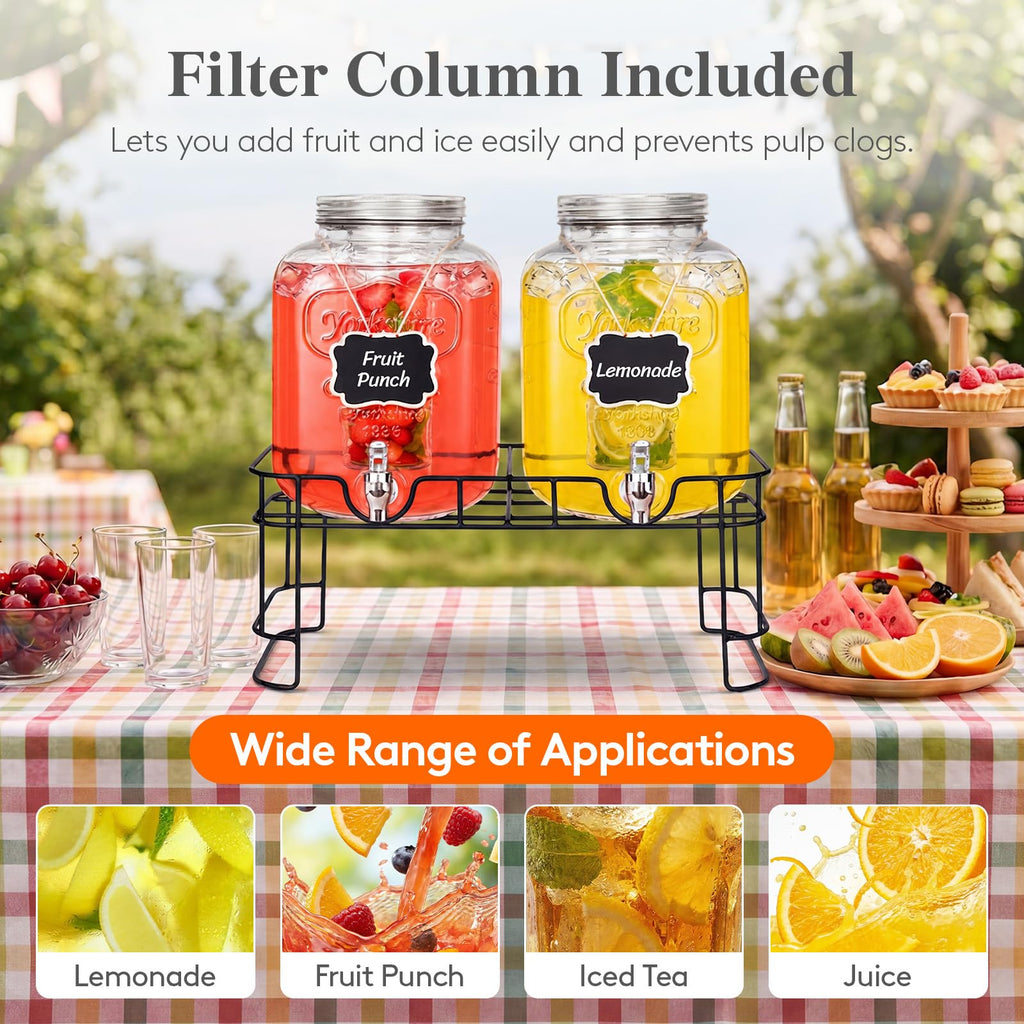 1.6 Gallon Glass Drink Dispenser with Stand & Fruit Infuser 2 Pcs Y476