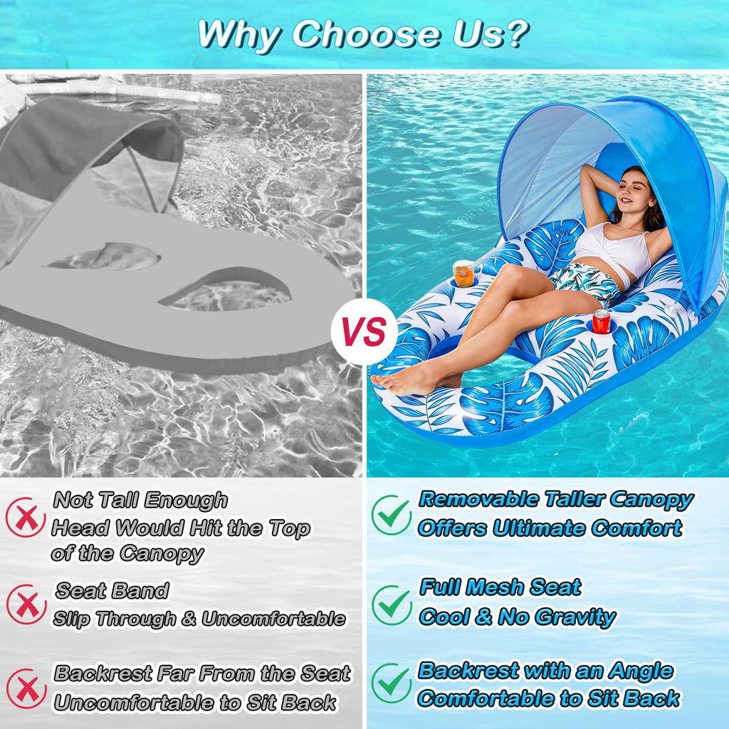 Inflatable Pool Float Lounger with Canopy and Cup Holders S563832