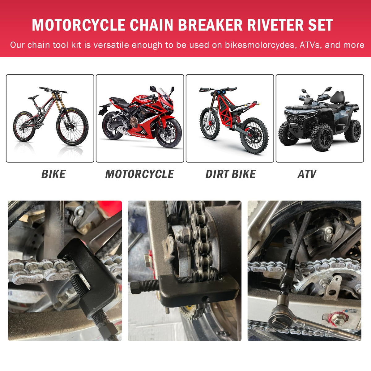 13 Pc Motorcycle Chain Breaker and Riveting Tool Kit T694