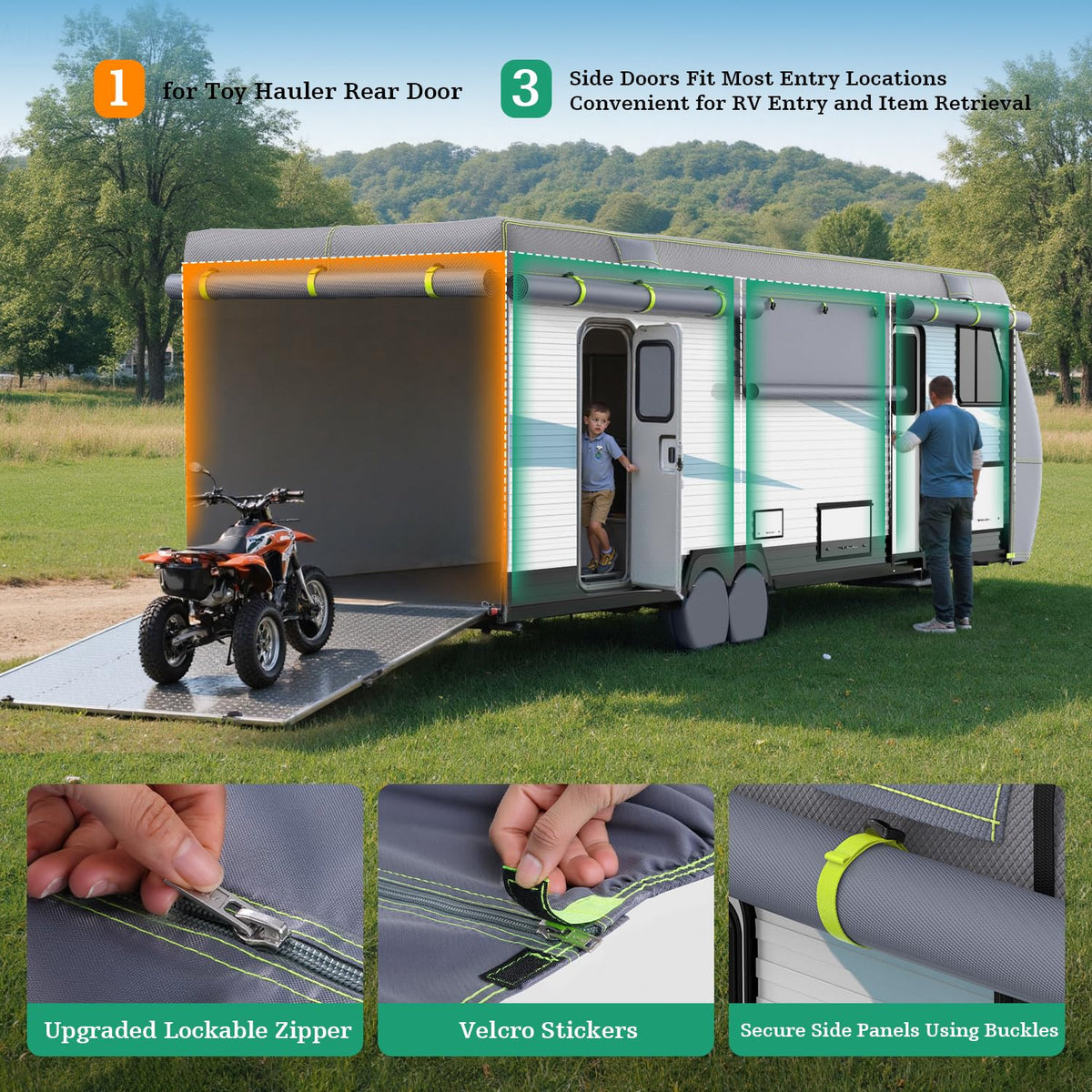 600D Oxford Waterproof Rip-Stop RV Cover 24-27ft with 4 Tire Covers Q865519