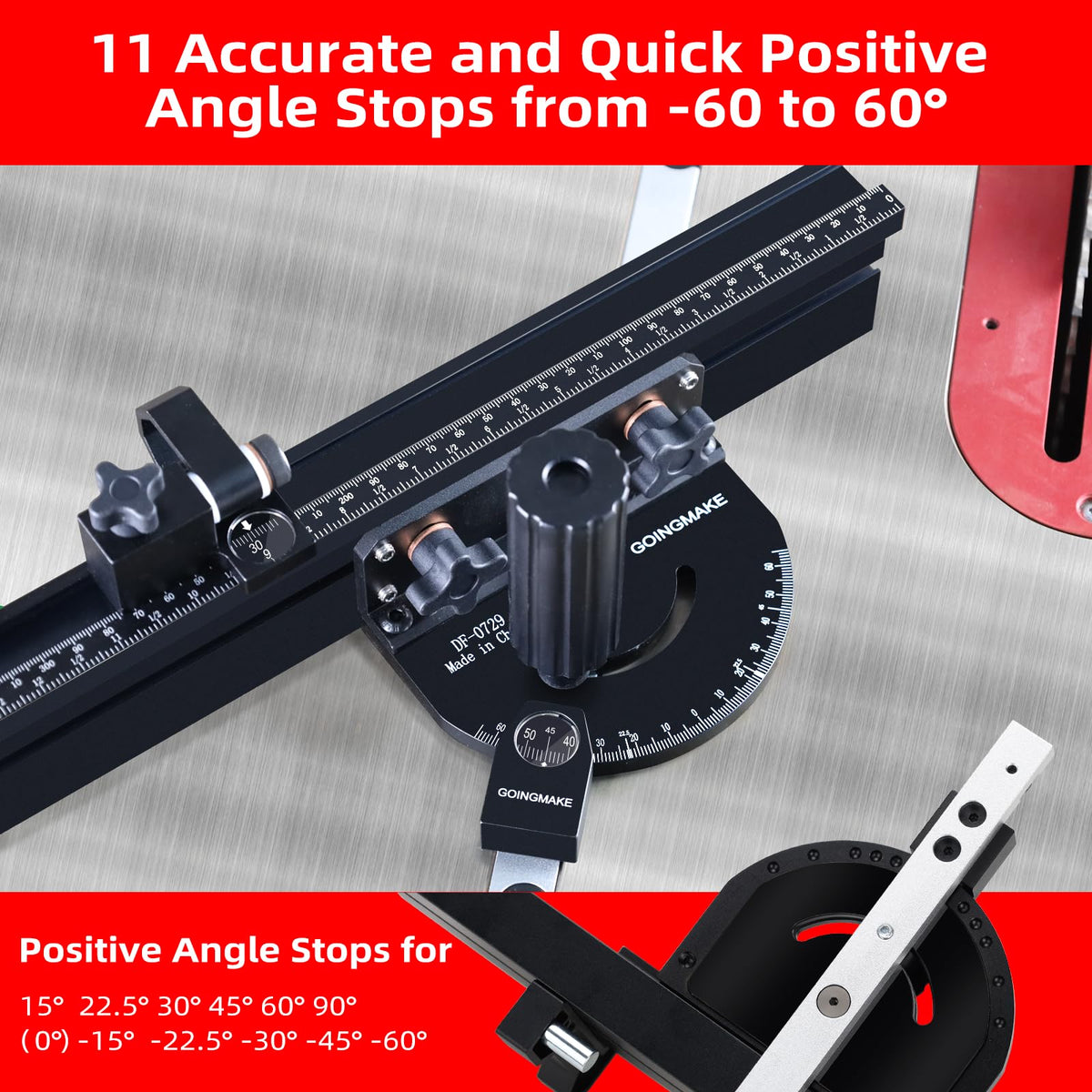 Portable Table Saw Miter Gauge with 18 Inch Fence and Flip Stop I250