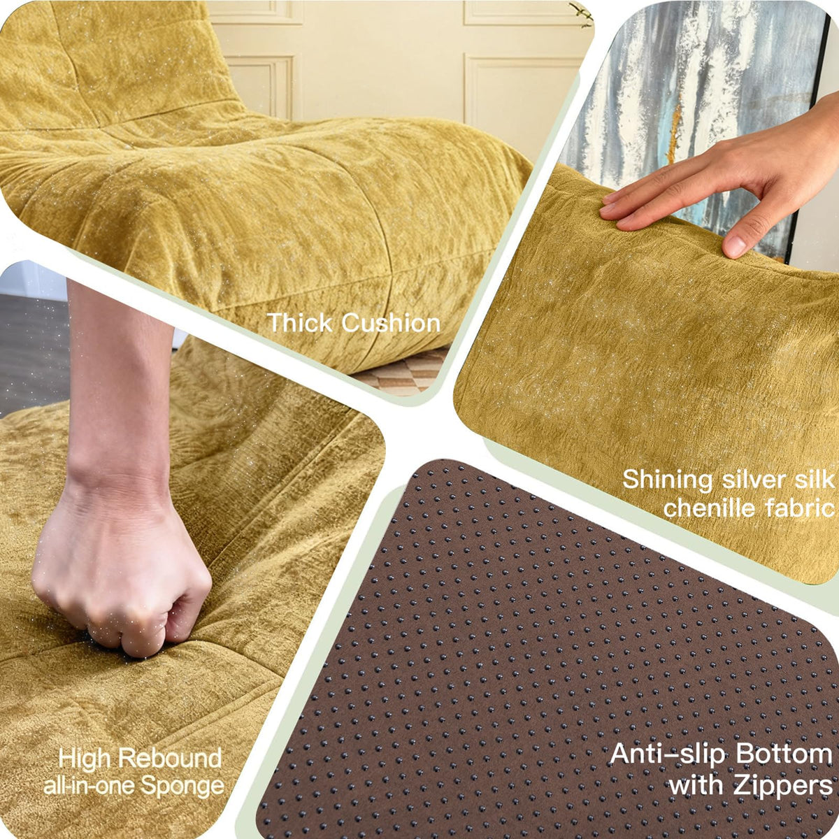 Yellow Corduroy Memory Foam Bean Bag Chair F59527