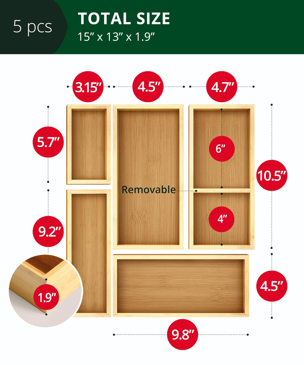 5-Piece Bamboo Drawer Organizer Set N8990