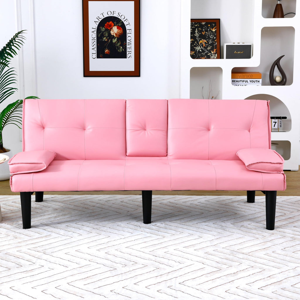 Pink 3 in 1 Convertible Sleeper Sofa Bed with Cup Holder D258182