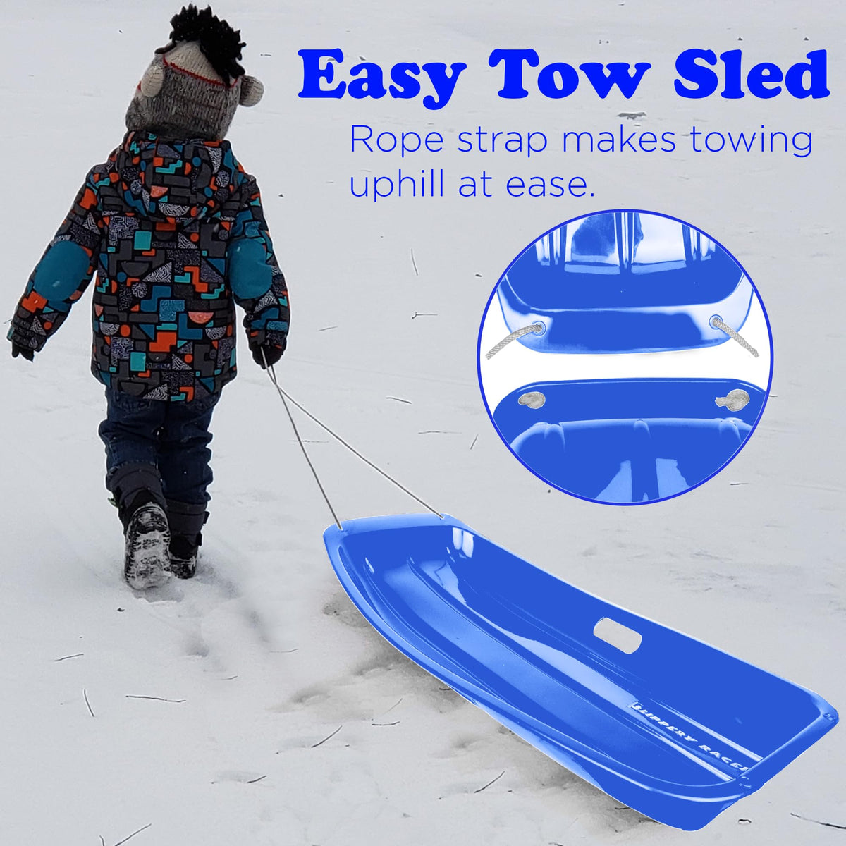 Kids Plastic Snow Sled with Pull Rope and Handles C4874