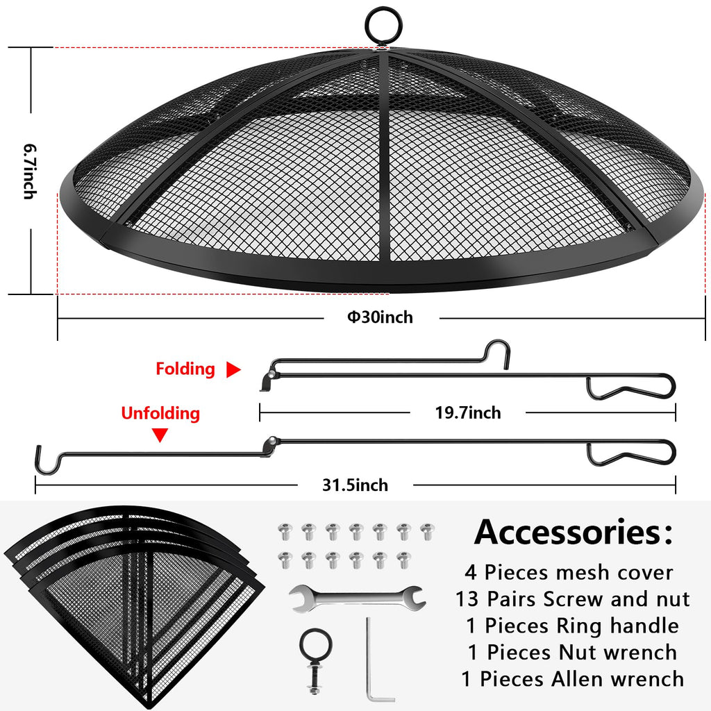 30 Inch Round Fire Pit Screen with Handle & Poker H317