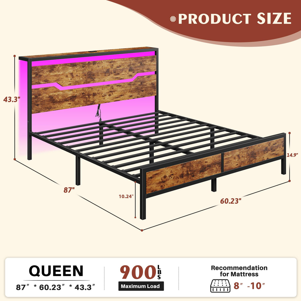 Queen Bed Frame with Headboard J7002