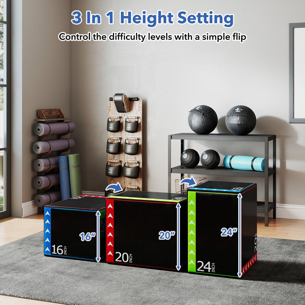 3 in 1 Plyometric Jump Box 16/20/24 Inch Soft Foam W24922