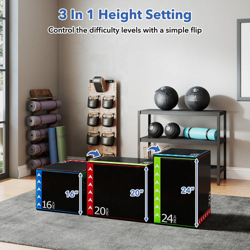 3 in 1 Plyometric Jump Box 16/20/24 Inch Soft Foam W24922