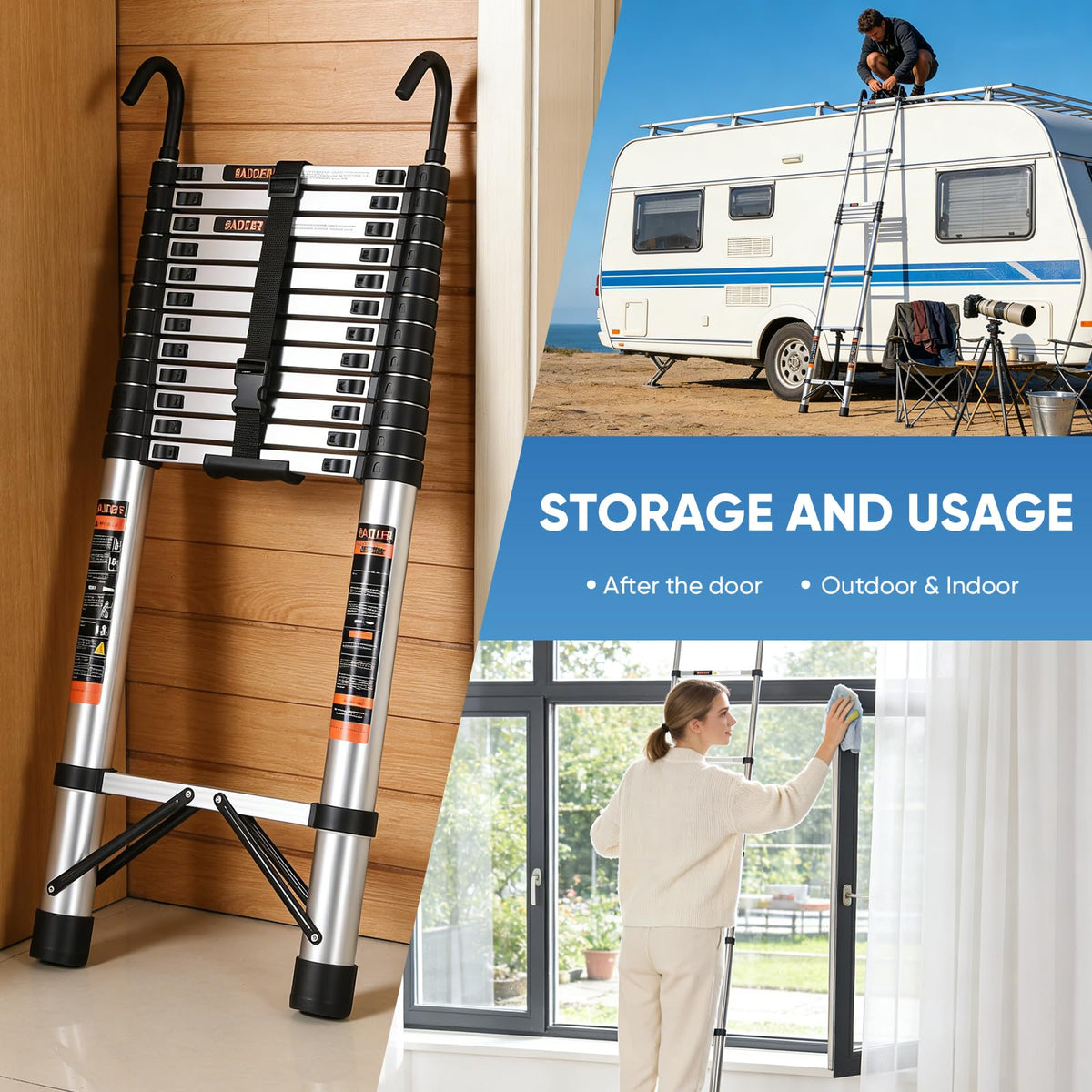 16.5 ft Telescoping Ladder with Hooks 330 lbs K4690