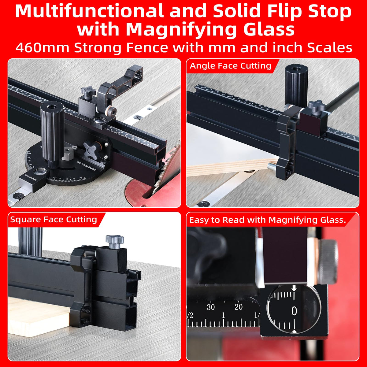 Portable Table Saw Miter Gauge with 18 Inch Fence and Flip Stop I250