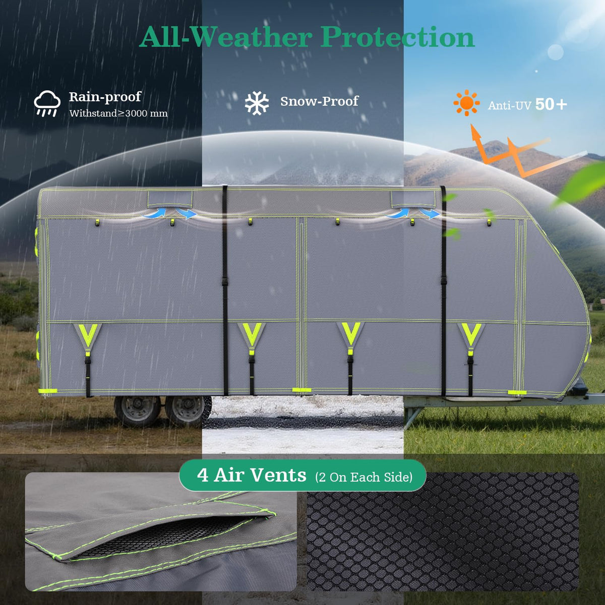 600D Oxford Waterproof Rip-Stop RV Cover 24-27ft with 4 Tire Covers Q865519