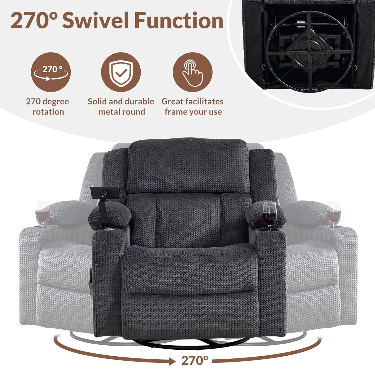Oversized Power Recliner Chair with Massage and Heat, Grey S128