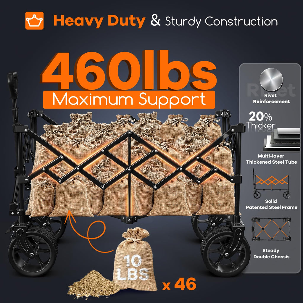 220L Collapsible Beach Wagon Cart with Big Wheels, Black R8895