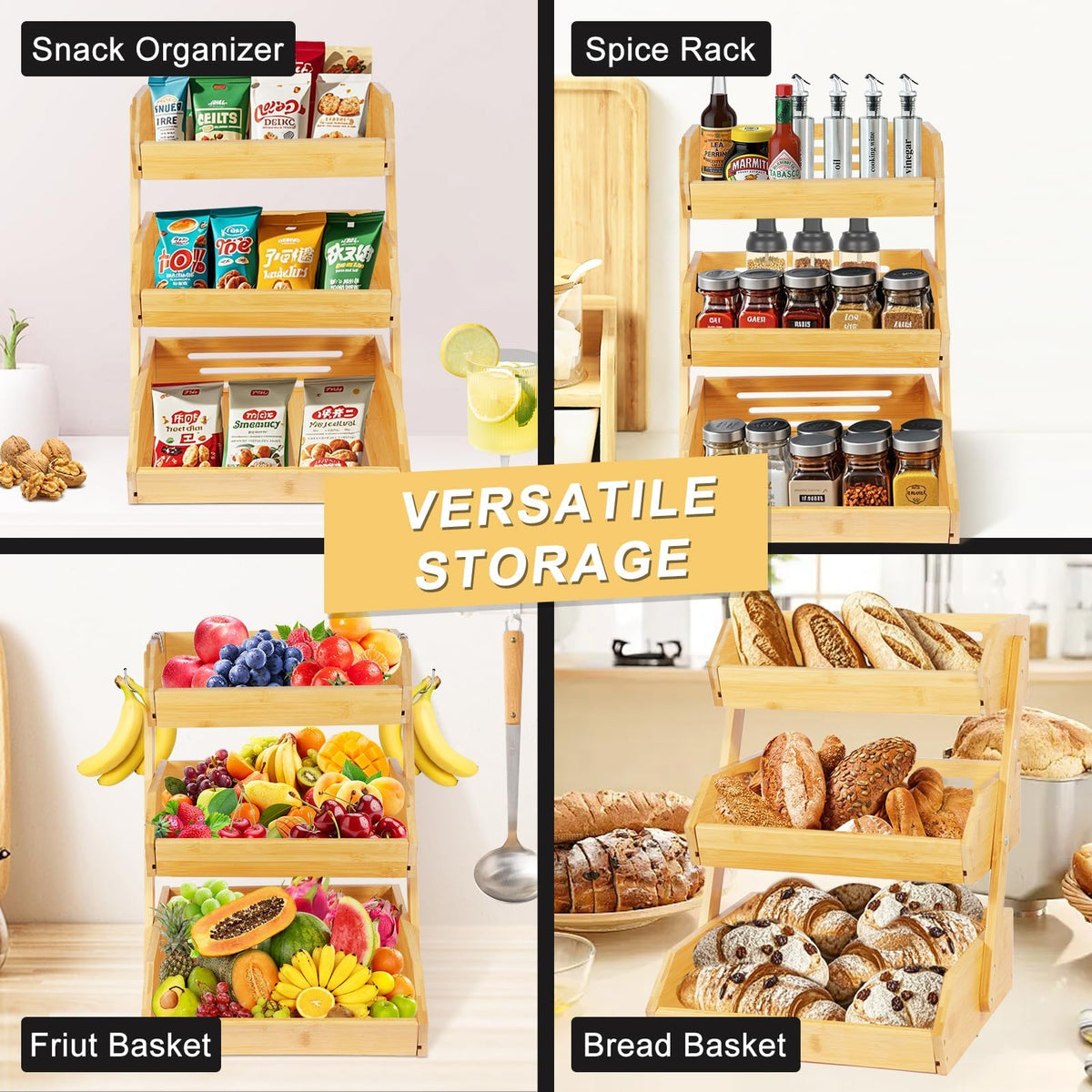 3 Tier Natural Bamboo Fruit Basket F961282