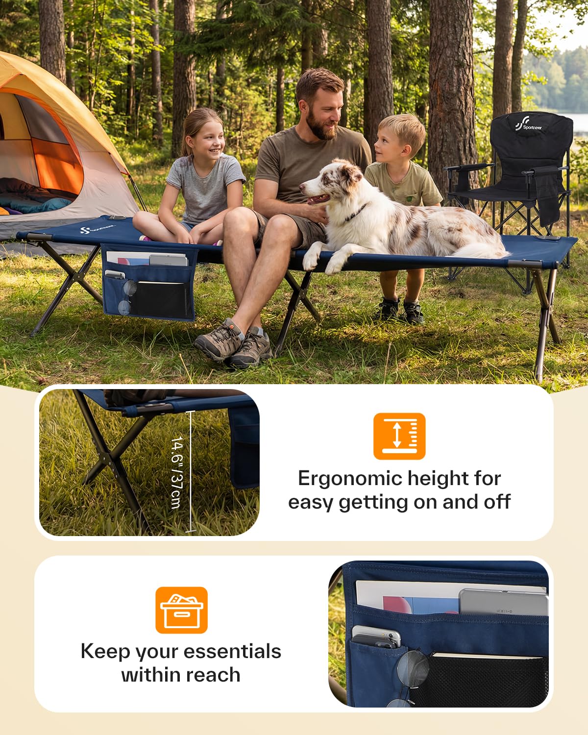 Camping Cot 78.3"x28.7"x14.6" Heavy Duty Folding Bed Support 330 Lbs Q577308