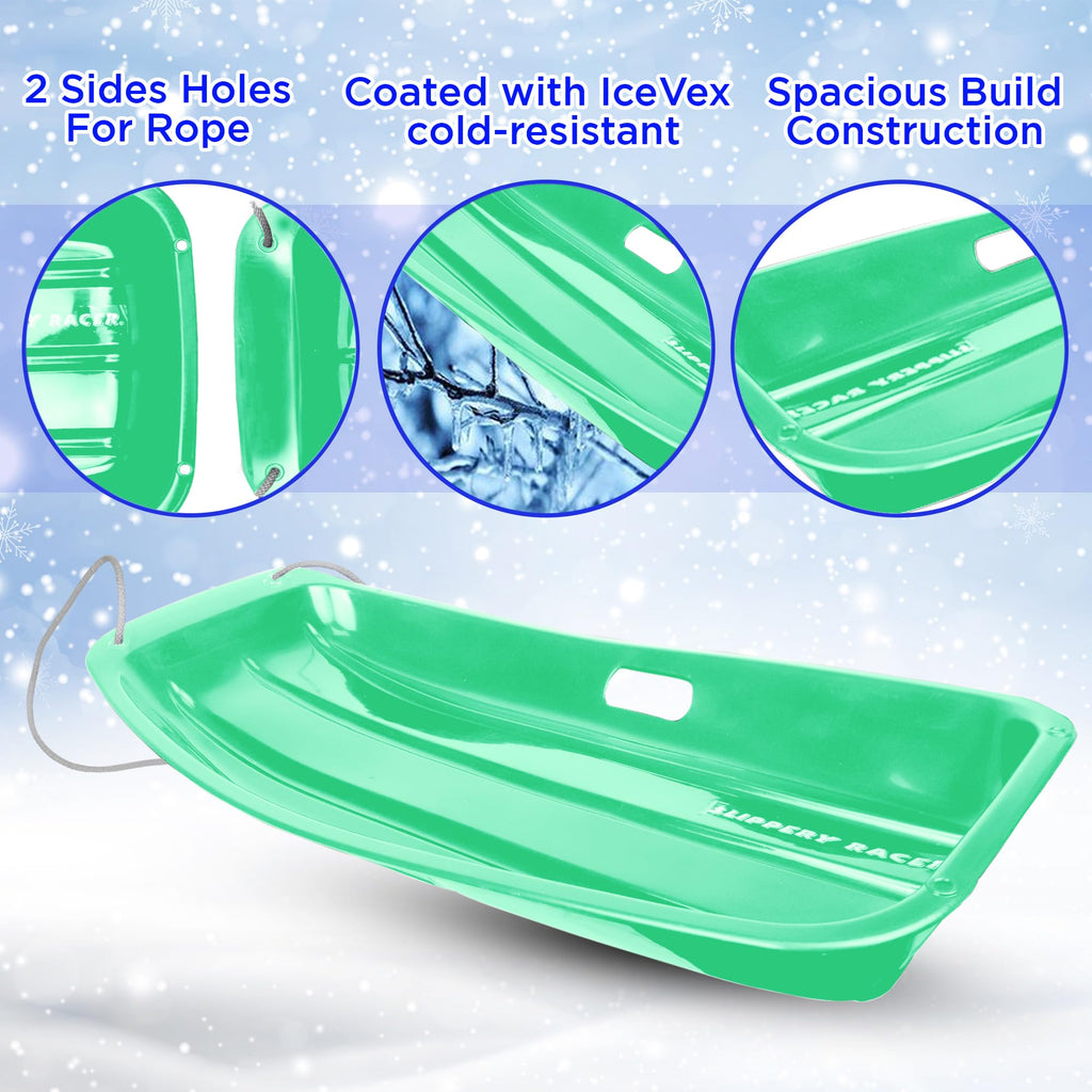 Kids Plastic Snow Sled with Pull Rope and Handles C4874