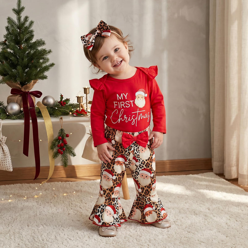 Christmas Baby Girl Outfit Romper Flared Pants Headband H76081