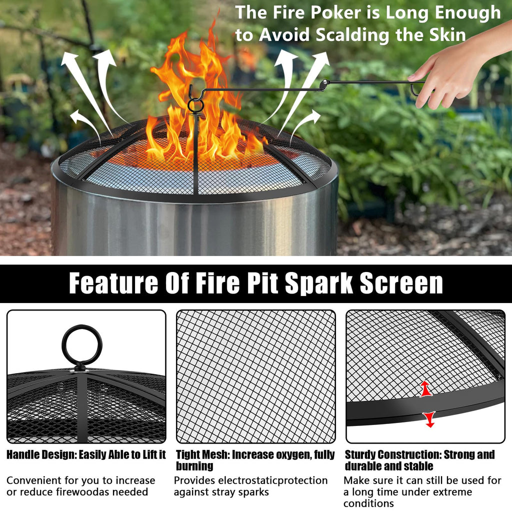 30 Inch Round Fire Pit Screen with Handle & Poker H317