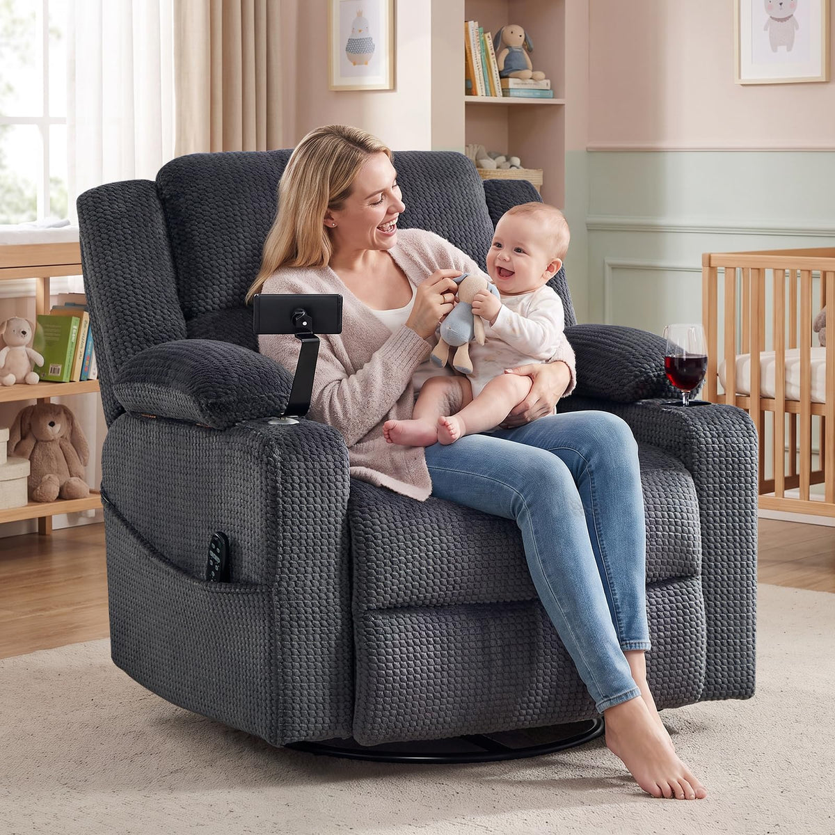 Oversized Power Recliner Chair with Massage and Heat, Grey S128