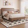 Brown Leather Full Size Platform Bed Frame W299
