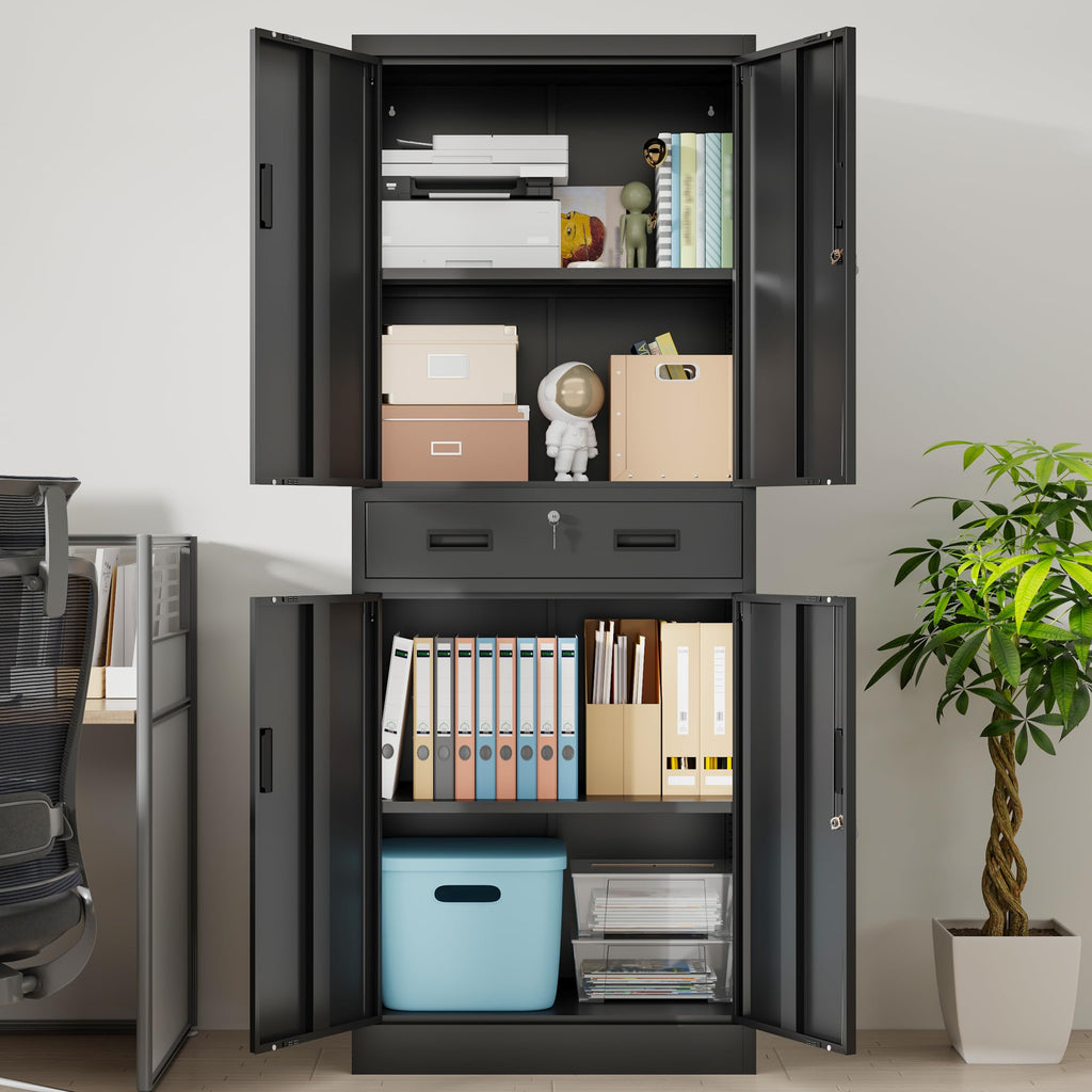 Metal Locking Storage Cabinet with Adjustable Shelves and 1 Drawer K59998
