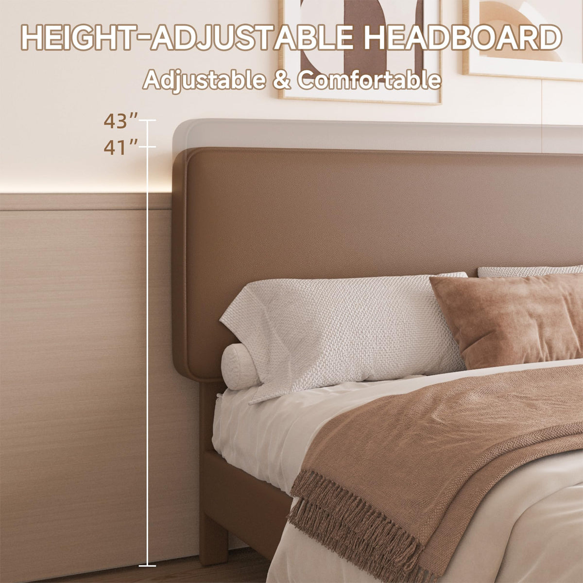 Brown Leather Full Size Platform Bed Frame W299