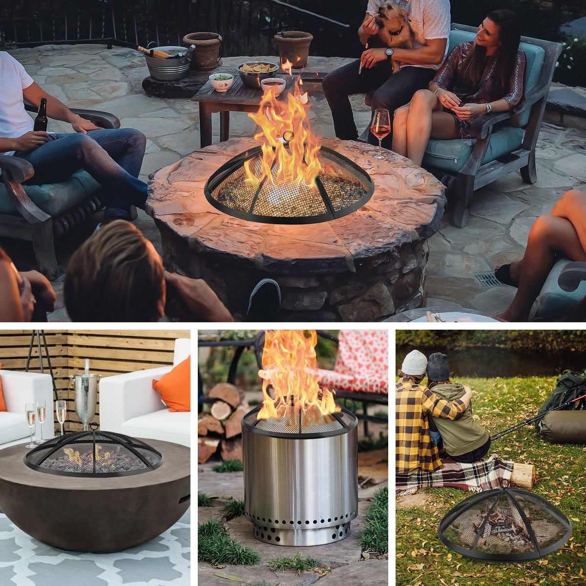 30 Inch Round Fire Pit Screen with Handle & Poker H317