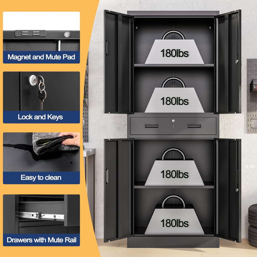 Metal Locking Storage Cabinet with Adjustable Shelves and 1 Drawer K59998