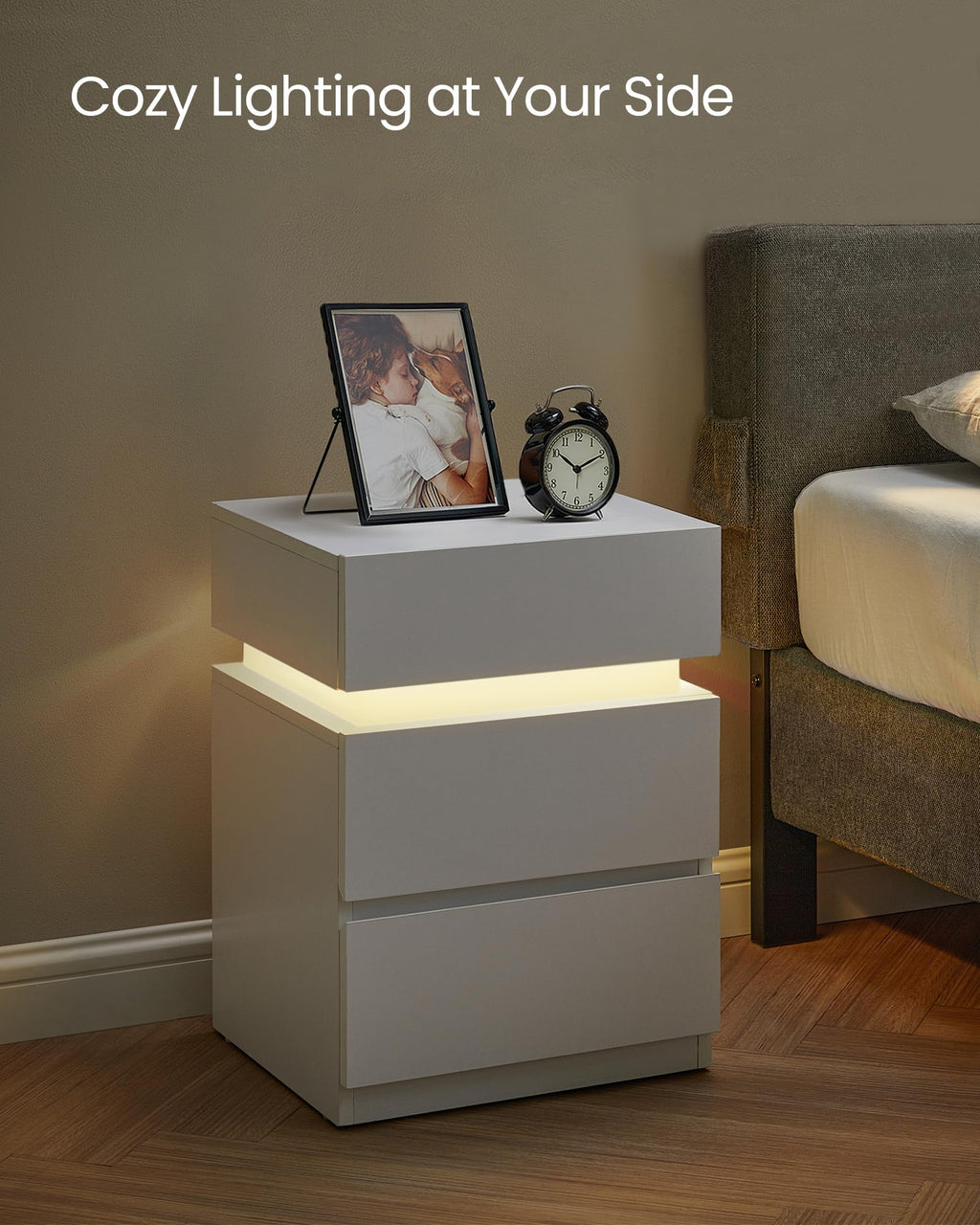 LED Nightstand with Charging Station, 3 Drawers N889624