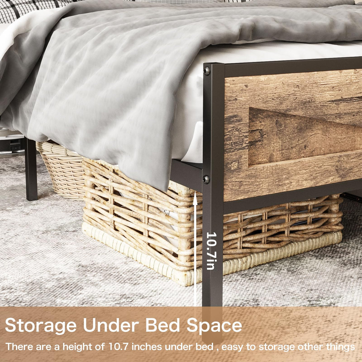 Queen Size LED Metal Platform Bed Frame with Charging Station D9167