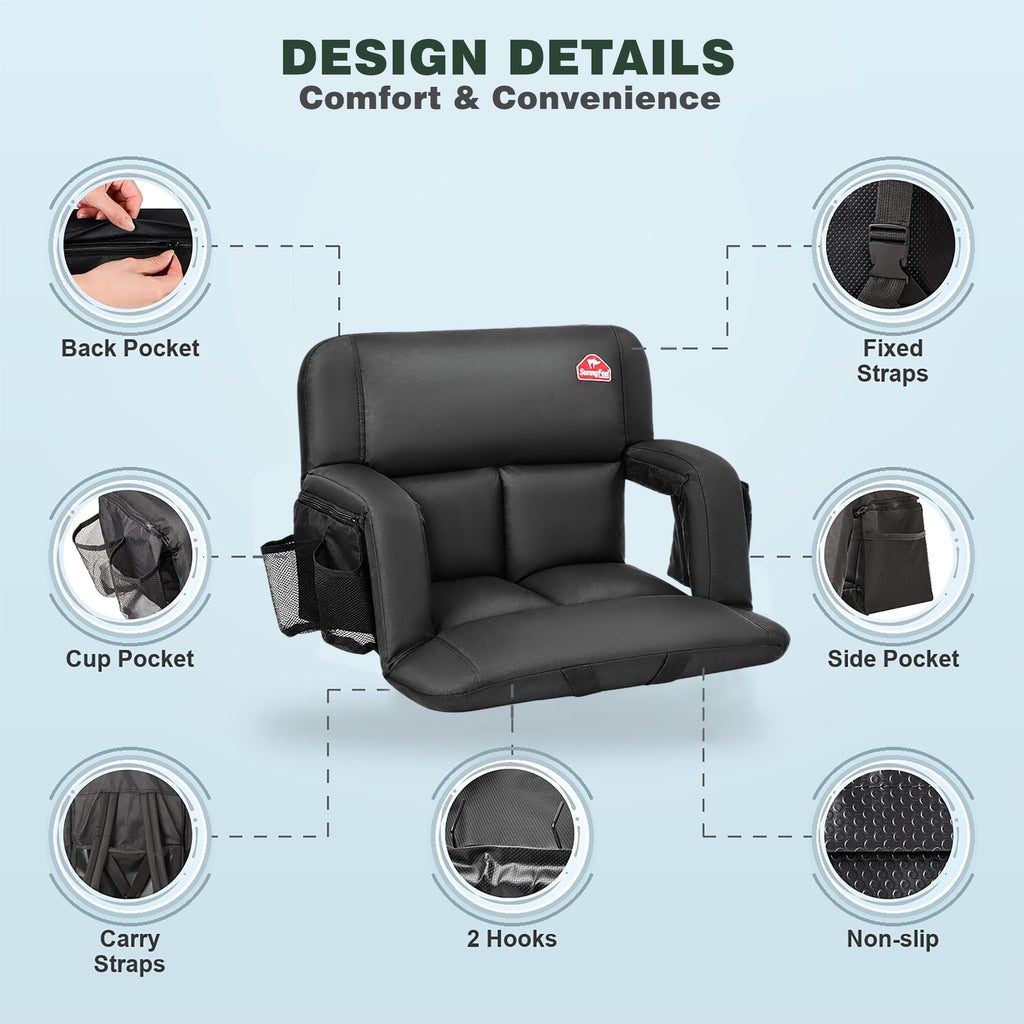 4.7" Thick Cushion 6 Reclining Positions Stadium Seat with Back Support N729322