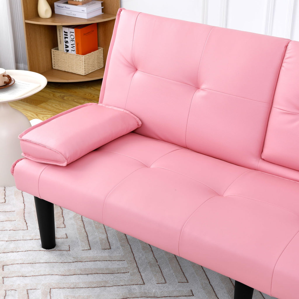 Pink 3 in 1 Convertible Sleeper Sofa Bed with Cup Holder D258182